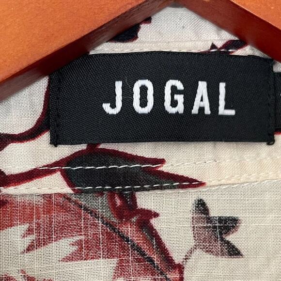 Cotton Blend Floral Short Sleeve Button Down Shirt/Blouse Ivory, Red, Blue, M - Picture 8 of 12